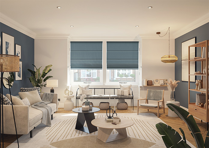 Akoya Faux Silk, Lustre Ink Blue - Motorised Roman Blind - Image 8